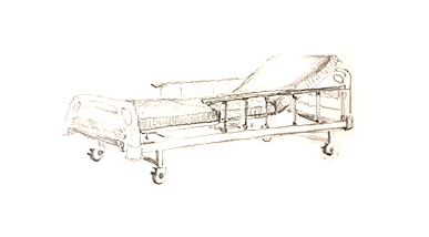 pencil drawing of a hospital bed