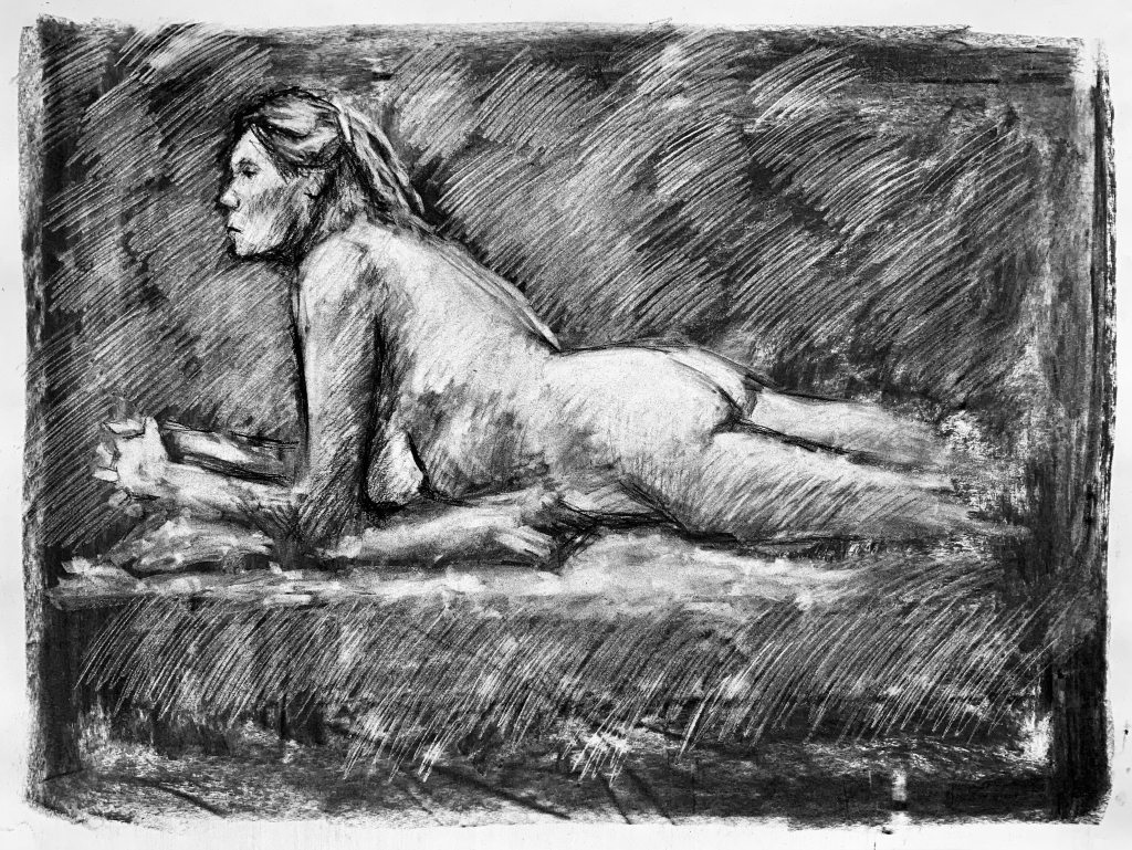 charcoal drawing of a nude woman