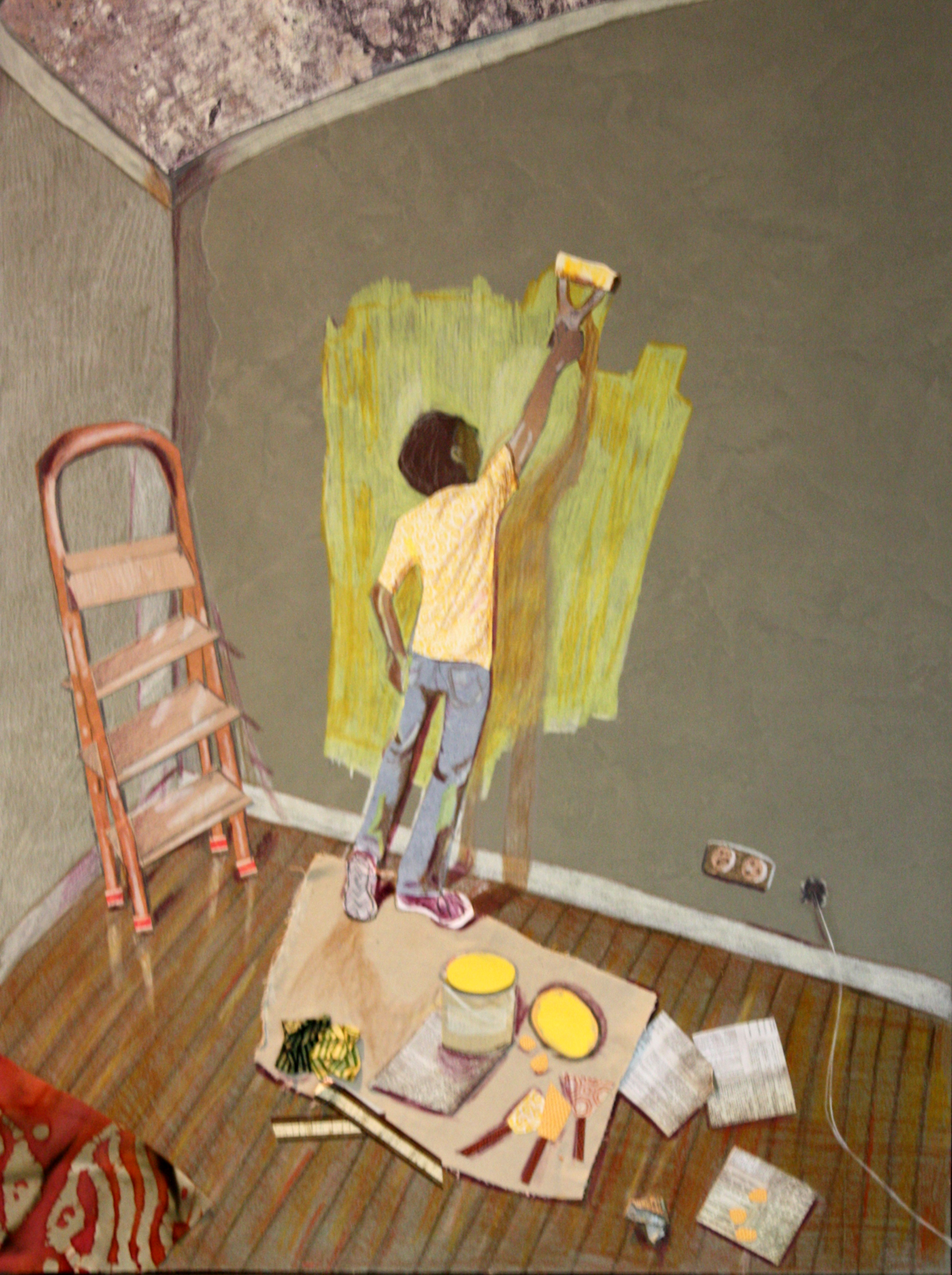 painting of child paint a wall yellow